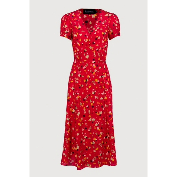 REALISATION PAR The Teale Dress In Rouge Fleur Red Floral L Large - Picture 3 of 16